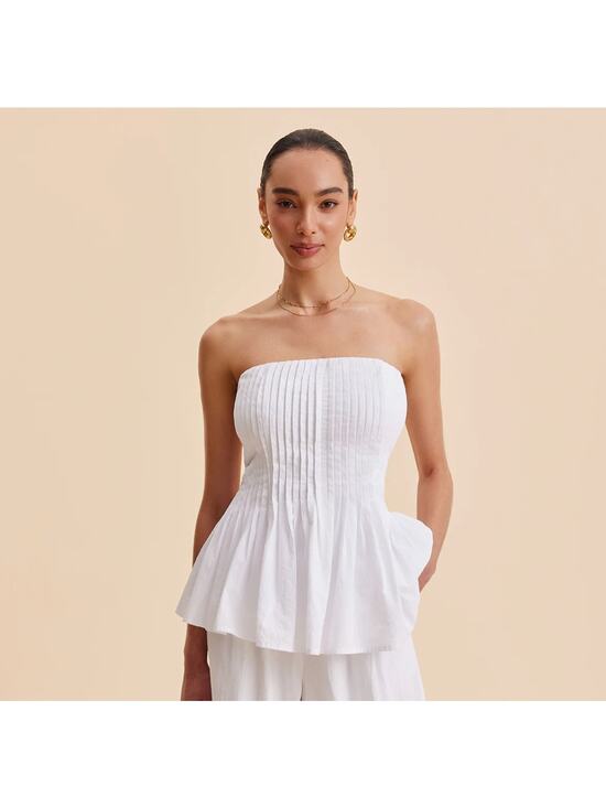 Commense Tops - NWT Commense Cotton Pleated Strapless Peplum Top Sz L